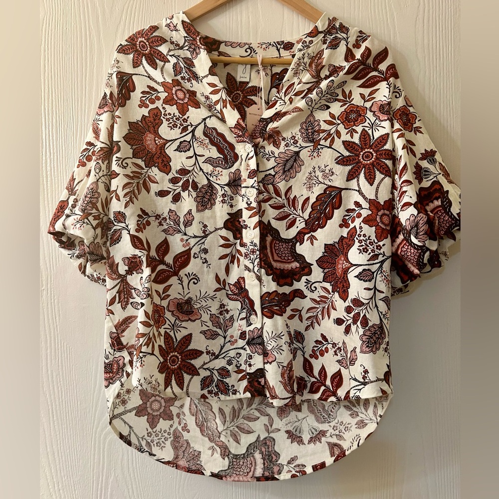 Joie Floral Puff Sleeve Blouse - Size M- NWT
